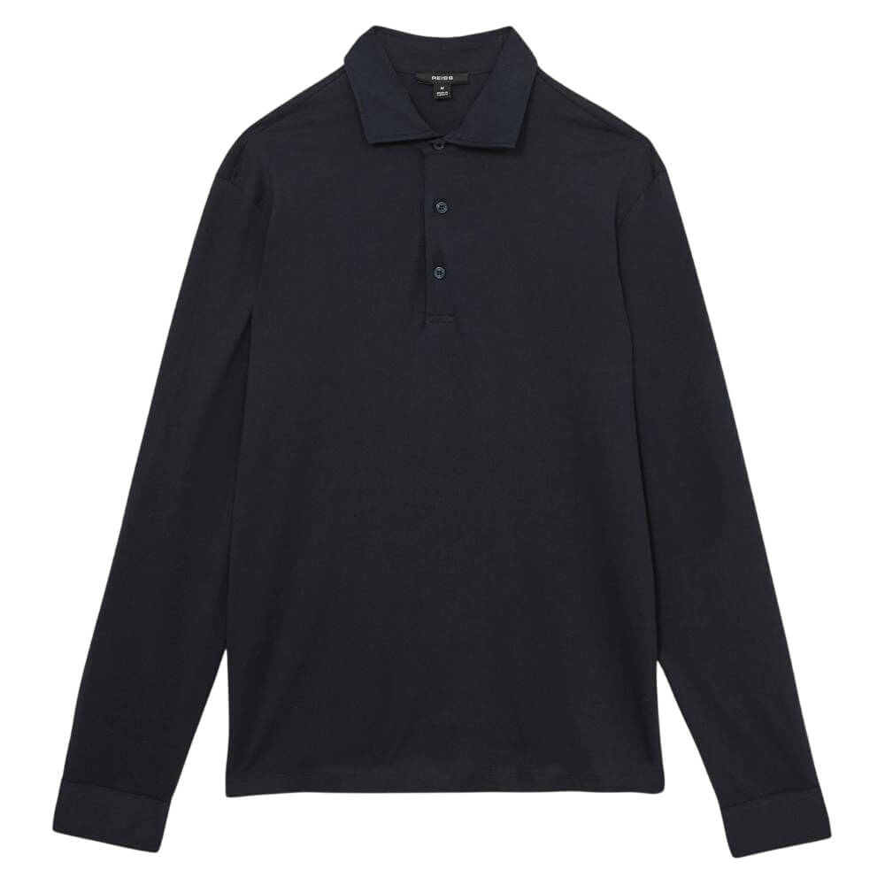 REISS Porofino Cotton-Jersey Long Sleeve Polo Shirt